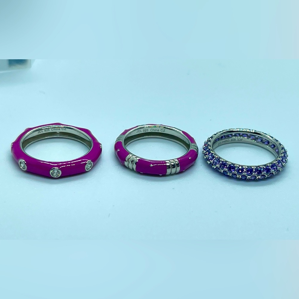 Sim Diamond & Enamel 925 Ring Set - Picture 3 of 5